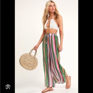 Lulu’s Vacation Green Multi Striped Swim Cover Up Pants